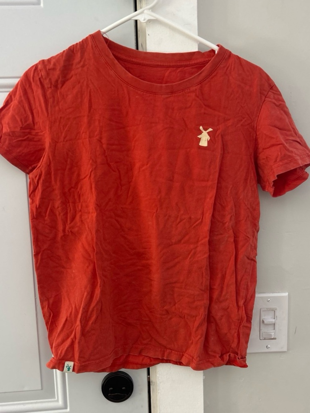 Dutch Bros Red Short-Sleeve Tee with Small Cream Windmill Logo
